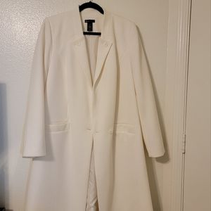 Lane Bryant Textured Long White Off Coat Jacket Button Closure  Size 14-16
